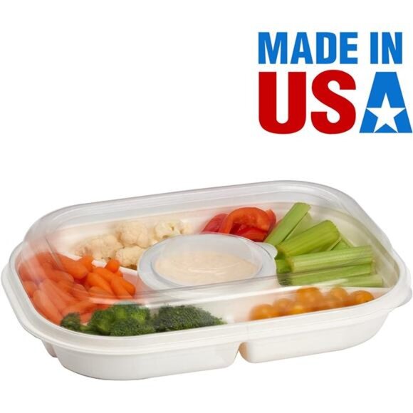 Jumbo Divided Serving Tray With Lid - Includes 6 Bins for Party Platter - Picture 3 of 8